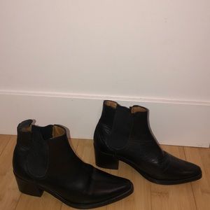 X-theme leather heeled ankle boots